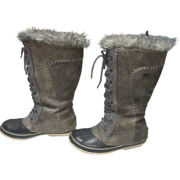 SOREL Cate the Great Weather Gray Waterproof  Leather Faux Fur Boots  Size: US 9 - Picture 4 of 7